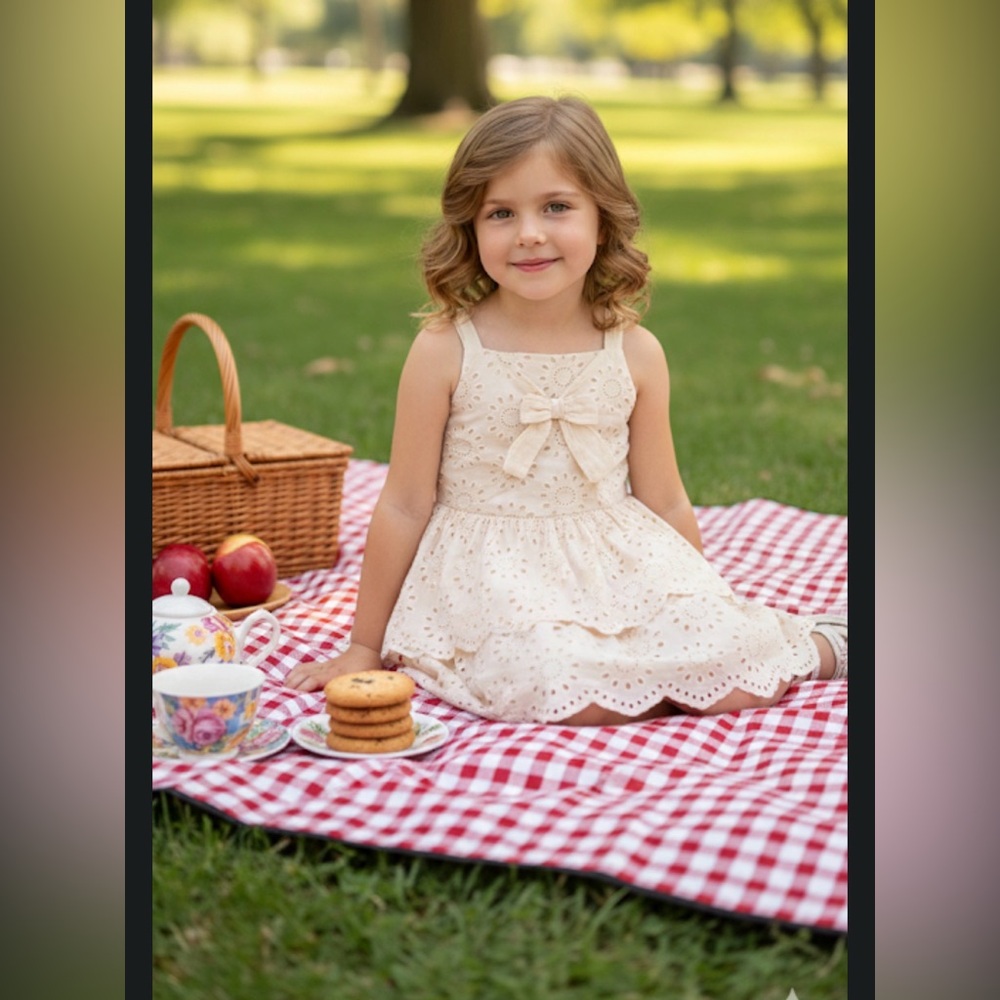 Blueberi Charming Cream Eyelet Kids Dress Sz 12 Party Summer Cottahecore Boho